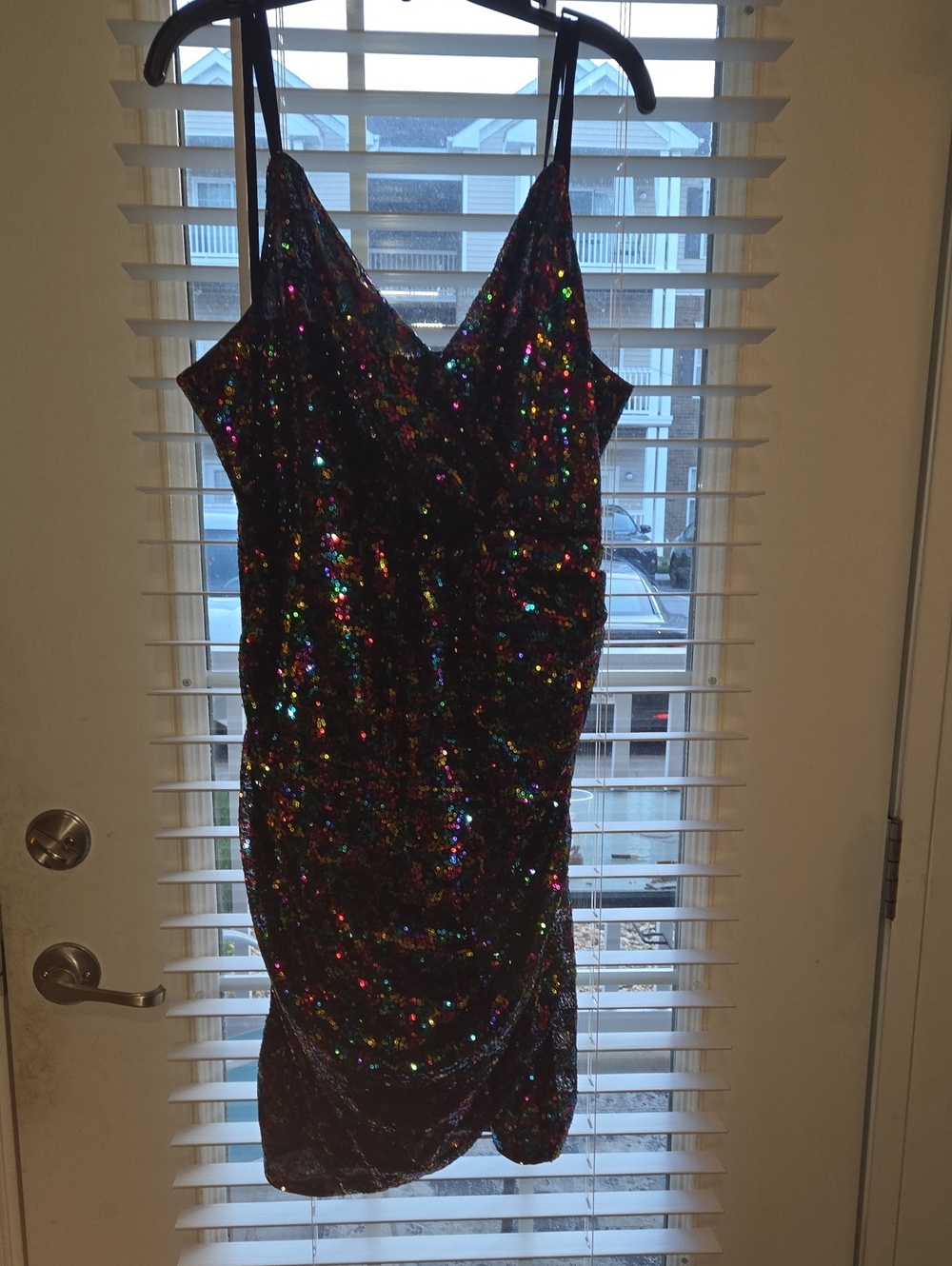 Sequin Wrap Front Slip Dress - Black Multicolor